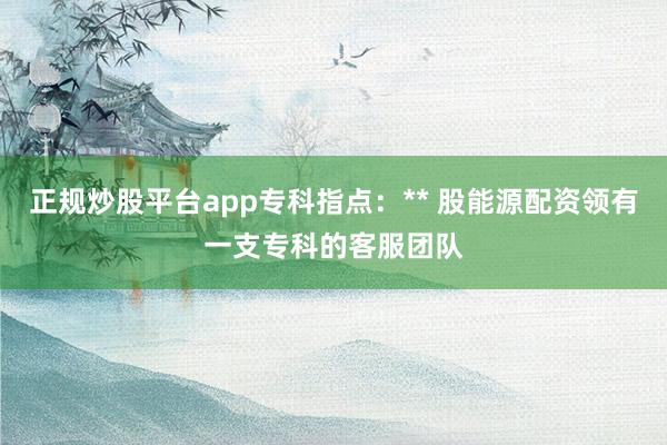 正规炒股平台app专科指点：** 股能源配资领有一支专科的客服团队