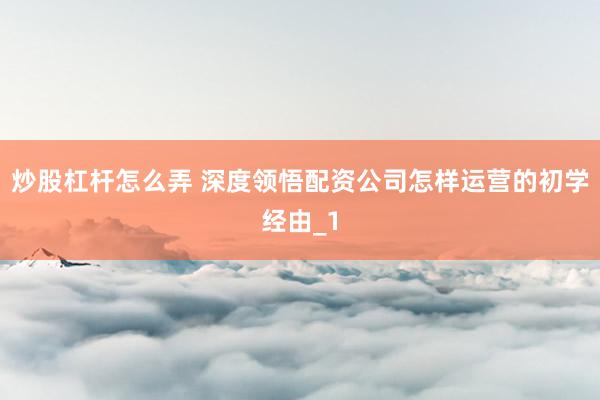 炒股杠杆怎么弄 深度领悟配资公司怎样运营的初学经由_1
