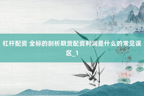 杠杆配资 全标的剖析期货配资利润是什么的常见误区_1