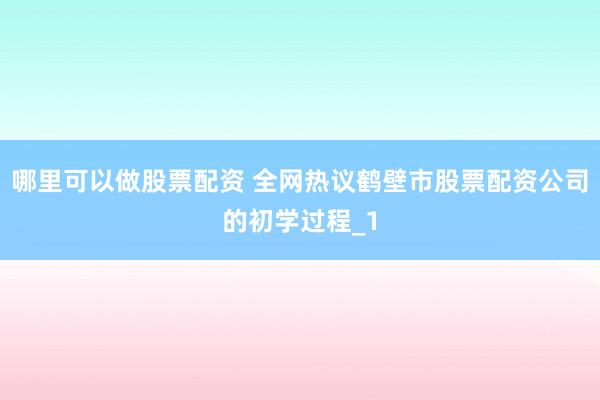 哪里可以做股票配资 全网热议鹤壁市股票配资公司的初学过程_1